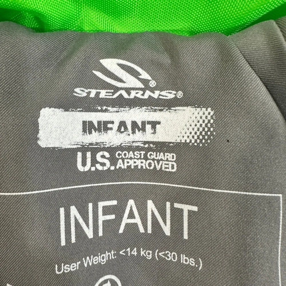 Stearns Infant Life Vest PFD Neon Green USCG Approved Under 30 lbs Boating Kids